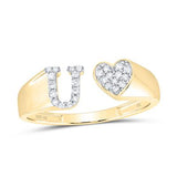 1/8Ctw-Dia Initial U Ladies Heart Ring Yellow