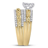 10K Gold Round Diamond Cluster Matching Wedding Ring Set 1 Cttw