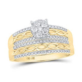 10K Gold Round Diamond Cluster Matching Wedding Ring Set 1 Cttw
