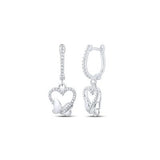 10K Rose Gold Round Diamond Butterfly Heart Dangle Earrings 1/4 Cttw