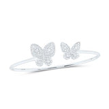 10K Gold Round Diamond Butterfly Bangle Bracelet 3/4 Cttw