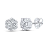 10K Gold Round Diamond Flower Cluster Earrings 1/4 Cttw