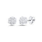 10K Yellow Gold Round Diamond Flower Cluster Earrings 1/2 Cttw