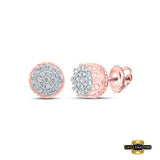 10K Yellow Gold Round Diamond Cluster Earrings 1/2 Cttw Rose