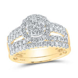 14k Gold Diamond Cluster Matching Wedding Ring Set 1-3/4 CTTW