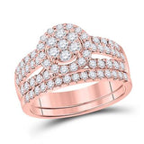14k Gold Diamond Cluster Matching Wedding Ring Set 1-3/4 CTTW