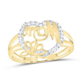 10k Yellow Gold Diamond "MOM" Heart Butterfly Ring 1/6 CTTW