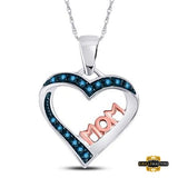 Sterling Silver Blue Diamond Heart Mom Pendant 1/10 Cttw