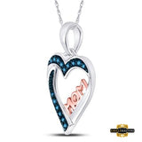 Sterling Silver Blue Diamond Heart Mom Pendant 1/10 Cttw