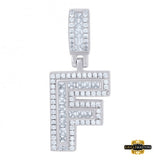 Sterling Silver Cz Initial F Pendant White