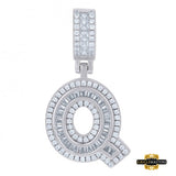 Sterling Silver Cz Initial Q Pendant White