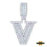 Sterling Silver Cz Initial V Pendant White