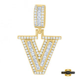 Sterling Silver Cz Initial V Pendant Yellow