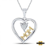 Sterling Silver Diamond Heart Mom Pendant .02 Cttw