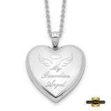 Sterling Silver Rhod-Pl Guardian Angel Ash Holder Heart Locket Necklace