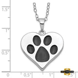 Sterling Silver Rhodium-Plated Antiqued Black Paw In Heart Ash Holder 18In. Necklace