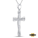 Sterling Silver Round Diamond Cross Pendant 1/10 Cttw