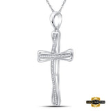 Sterling Silver Round Diamond Cross Pendant 1/10 Cttw