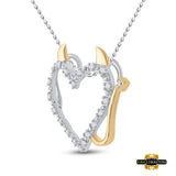 Sterling Silver Round Diamond Devil Naughty Heart Pendant 1/20 Cttw