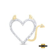 Sterling Silver Round Diamond Devil Naughty Heart Pendant 1/20 Cttw