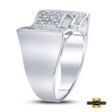 Sterling Silver Round Diamond Domed Rectangle Cluster Ring 1/8 Cttw