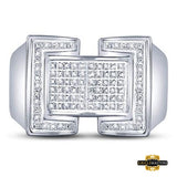Sterling Silver Round Diamond Domed Rectangle Cluster Ring 1/8 Cttw