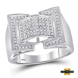 Sterling Silver Round Diamond Domed Rectangle Cluster Ring 1/8 Cttw