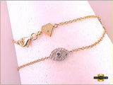 Sterling Silver Round Diamond Evil Eye Fashion Bracelet 1/10 Cttw Yellow