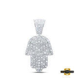 Sterling Silver Round Diamond Hamsa Charm Pendant 1/2 Cttw