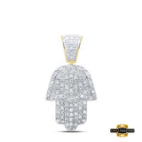 Sterling Silver Round Diamond Hamsa Charm Pendant 1/2 Cttw