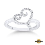 Sterling Silver Round Diamond Heart Ring 1/12 Cttw