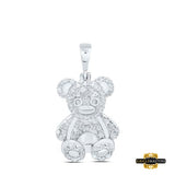 Sterling Silver Round Diamond Teddy Bear Pendant 3/8 Cttw