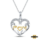 Sterling Silver Two-Tone Diamond Mom Heart Pendant .03 Cttw