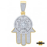 Sterling Silver Yellow-Tone Baguette Round Cubic-Zirconia Hamsa Pendant