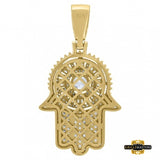 Sterling Silver Yellow-Tone Baguette Round Cubic-Zirconia Hamsa Pendant