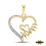 Sterling Silver Yellow Tone Mom Heart Pendant 1/20 Cttw