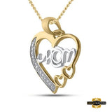 Yellow-Tone Sterling Silver Diamond Mom Heart Pendant 1/20 Cttw