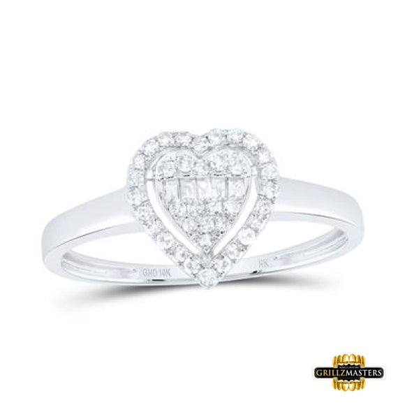 10K White Gold Diamond Heart Ring 1/5 Ctw-Dia