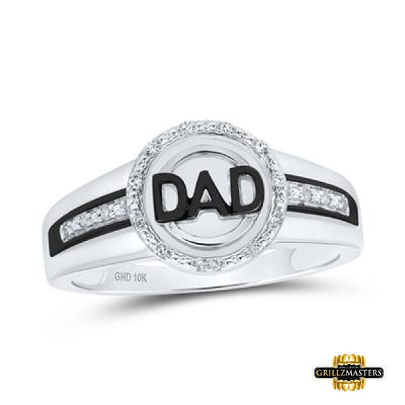 10K White Gold Round Diamond Dad Circle Ring 1/12 Cttw