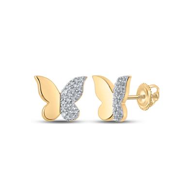 10K Yellow Gold Round Diamond Butterfly Earrings 1/8 Cttw