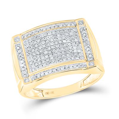 10Kt Gold Round Diamond Rectangle Cluster Ring 1/2 Cttw