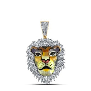 10K Yellow Gold Round Diamond Lion Pendant 1 Cttw