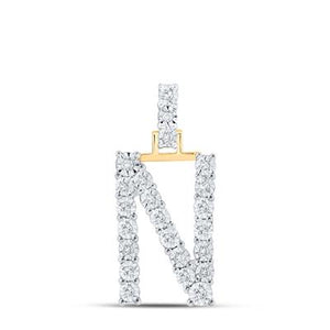 10K Yellow Gold Round Diamond N Initial Letter Nicoles Dream Collection Pendant 1/8 Cttw