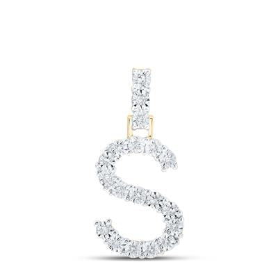 10K Yellow Gold Round Diamond S Initial Letter Nicoles Dream Collection Pendant 1/10 Cttw