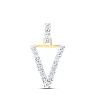 10K Yellow Gold Round Diamond V Initial Letter Nicoles Dream Collection Pendant 1/10 Cttw