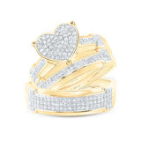 10K Gold Round Diamond Heart Matching Wedding Ring Set 1/2 Cttw