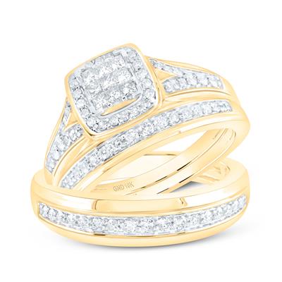 10k Gold Princess Diamond Square Matching Wedding Ring Set 3/4