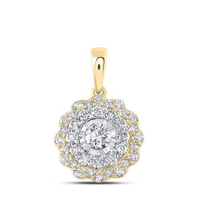 10K Gold Round Diamond Pendant 3/4Cttw