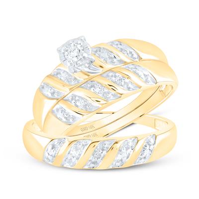 10K Gold Round Diamond Solitaire Matching Wedding Ring Set 1/20 Cttw
