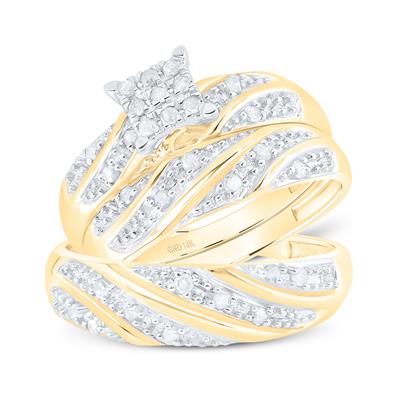 10K Gold Round Diamond Square Matching Wedding Ring Set 1/3 Cttw